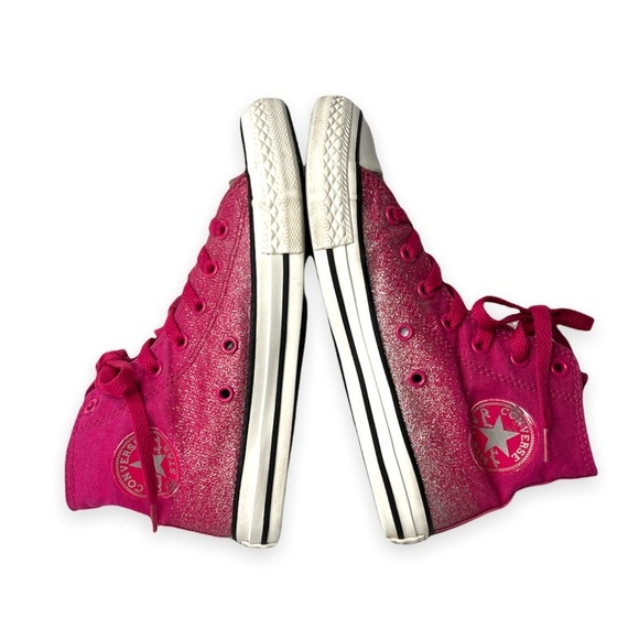 Converse All Star High Top Chuck Taylor Hot Pink Silver Glitter Sneakers Junior - Picture 4 of 17